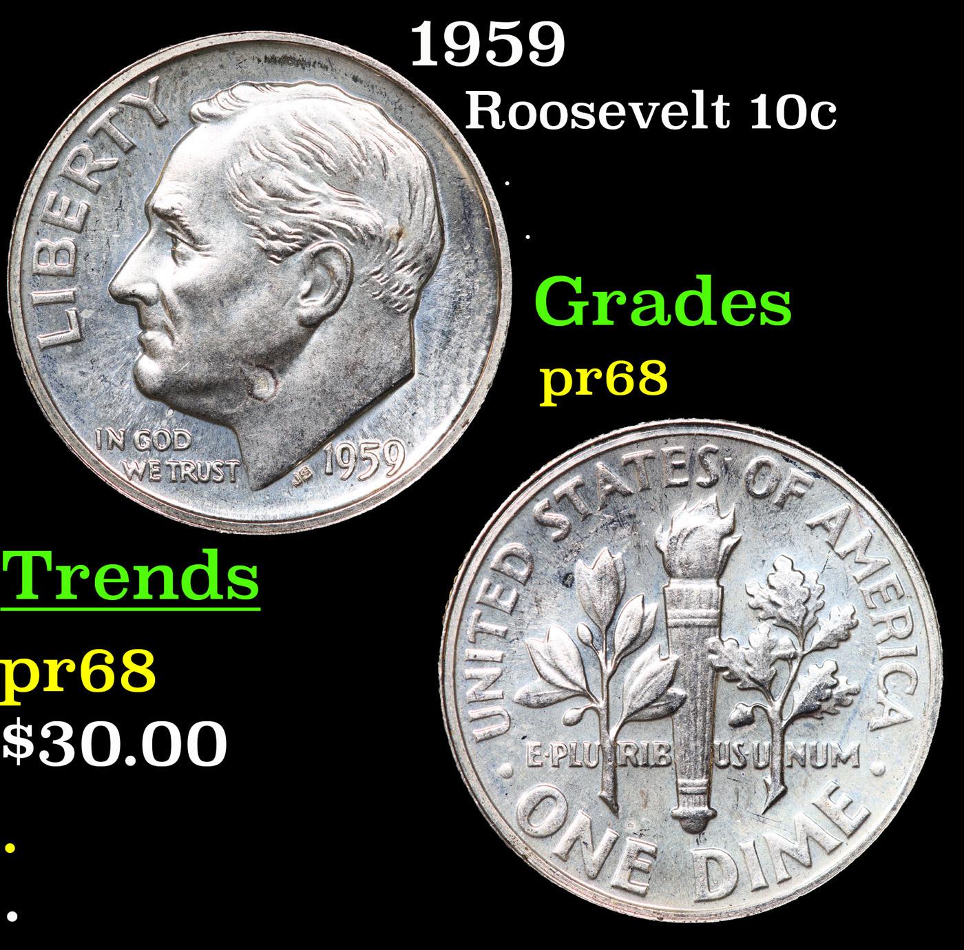 Proof 1959 Roosevelt Dime 10c Grades GEM++ Proof