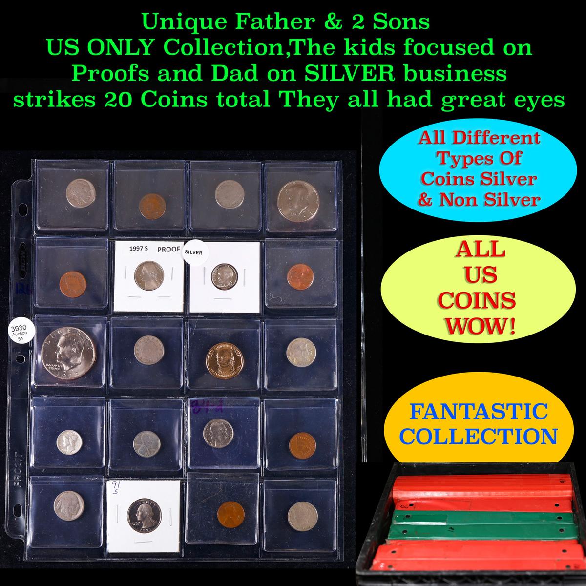 Unique Father & 2 Sons US ONLY Collection,The kids focused on Proofs and Dad on SILVER business stri