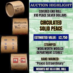 Must See! Covered End Roll! Marked " Peace Extraordinary"! X10 Coins Inside! (FC)