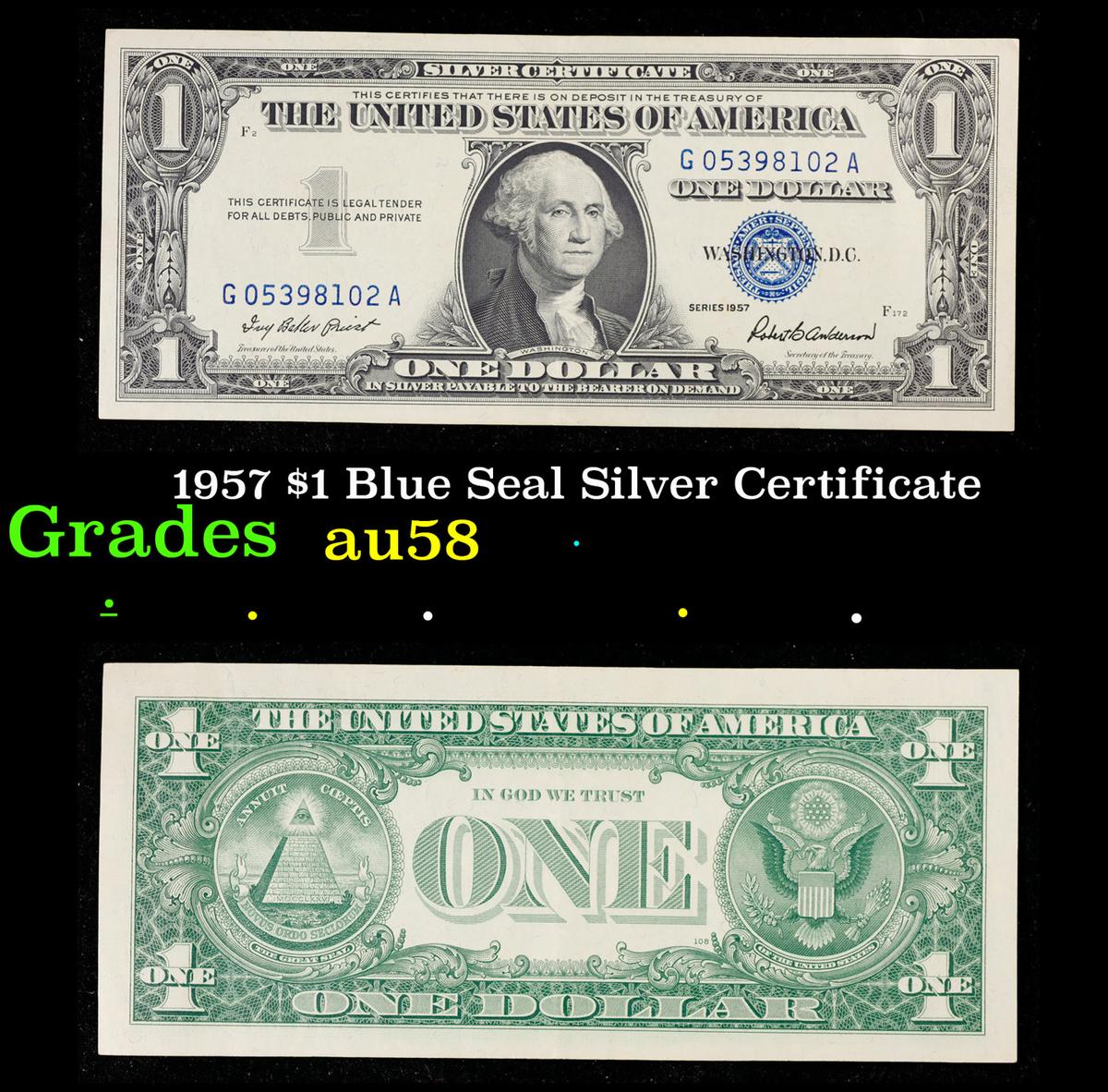 1957 $1 Blue Seal Silver Certificate Grades Choice AU/BU Slider