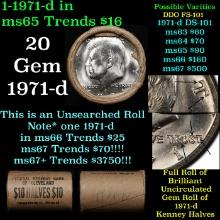 BU Shotgun Kennedy 50c roll, 1971-d 20 pcs Federal Reserve Bank of Minneapolis Wrapper $10