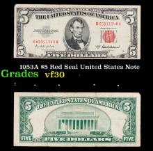 1953A $5 Red Seal United States Note Grades vf++