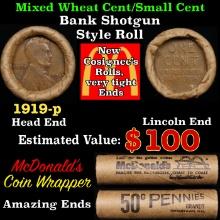 Lincoln Wheat Cent 1c Mixed Roll Orig Brandt McDonalds Wrapper, 1919-p end, Wheat other end