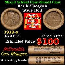 Lincoln Wheat Cent 1c Mixed Roll Orig Brandt McDonalds Wrapper, 1919-s end, Wheat other end