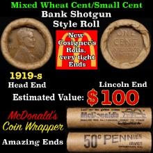 Lincoln Wheat Cent 1c Mixed Roll Orig Brandt McDonalds Wrapper, 1919-s end, Wheat other end