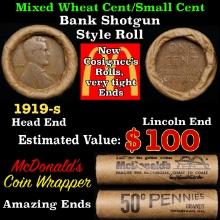 Lincoln Wheat Cent 1c Mixed Roll Orig Brandt McDonalds Wrapper, 1919-s end, Wheat other end