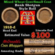 Lincoln Wheat Cent 1c Mixed Roll Orig Brandt McDonalds Wrapper, 1918-d end, Wheat other end