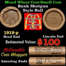 Lincoln Wheat Cent 1c Mixed Roll Orig Brandt McDonalds Wrapper, 1919-p end, Wheat other end