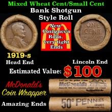 Lincoln Wheat Cent 1c Mixed Roll Orig Brandt McDonalds Wrapper, 1919-s end, Wheat other end