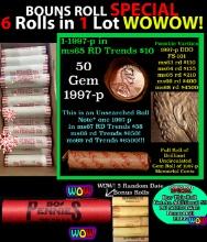 THIS AUCTION ONLY! BU Shotgun Lincoln 1c roll, 1997-p 50 pcs Plus FIVE bonus random date BU roll! Ba