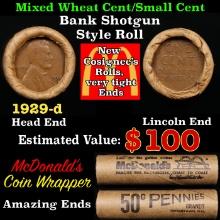 Lincoln Wheat Cent 1c Mixed Roll Orig Brandt McDonalds Wrapper, 1929-d end, Wheat other end