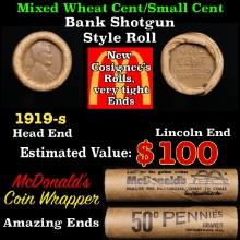 Lincoln Wheat Cent 1c Mixed Roll Orig Brandt McDonalds Wrapper, 1919-s end, Wheat other end