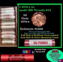 THIS AUCTION ONLY! BU Shotgun Lincoln 1c roll, 1974-s 50 pcs Plus one bonus random date BU roll! Ban