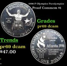 Proof 1996-P Olympics Paralympics Modern Commem Dollar 1 Grades GEM++ Proof Deep Cameo
