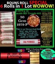 THIS AUCTION ONLY! BU Shotgun Lincoln 1c roll, 1979-p 50 pcs Plus FIVE bonus random date BU roll! Ba