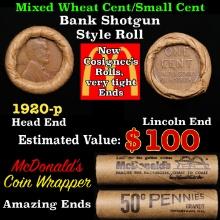 Lincoln Wheat Cent 1c Mixed Roll Orig Brandt McDonalds Wrapper, 1920-p end, Wheat other end