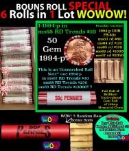 THIS AUCTION ONLY! BU Shotgun Lincoln 1c roll, 1994-p 50 pcs Plus FIVE bonus random date BU roll! Ba