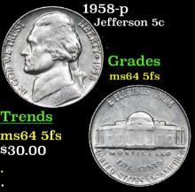 1958-p Jefferson Nickel 5c Grades Choice Unc 5fs