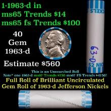 BU Shotgun Jefferson 5c roll, 1963-d 40 pcs Bank $2 Nickel Wrapper