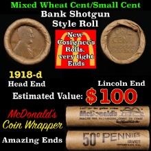 Lincoln Wheat Cent 1c Mixed Roll Orig Brandt McDonalds Wrapper, 1918-d end, Wheat other end