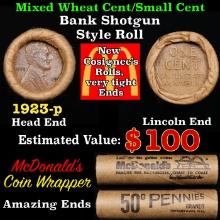 Lincoln Wheat Cent 1c Mixed Roll Orig Brandt McDonalds Wrapper, 1923-p end, Wheat other end