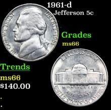 1961-d Jefferson Nickel 5c Grades GEM+ Unc