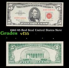 1963 $5 Red Seal United States Note Grades vf++