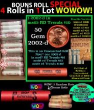 THIS AUCTION ONLY! BU Shotgun Lincoln 1c roll, 2002-d 50 pcs Plus THREE bonus random date BU roll! B