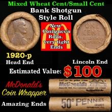 Lincoln Wheat Cent 1c Mixed Roll Orig Brandt McDonalds Wrapper, 1920-p end, Wheat other end