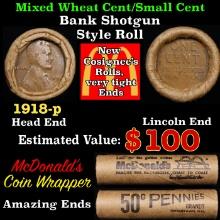 Lincoln Wheat Cent 1c Mixed Roll Orig Brandt McDonalds Wrapper, 1918-p end, Wheat other end