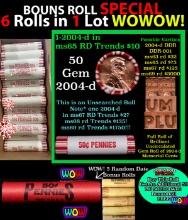 THIS AUCTION ONLY! BU Shotgun Lincoln 1c roll, 2004-d 50 pcs Plus FIVE bonus random date BU roll! Ba