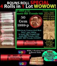 THIS AUCTION ONLY! BU Shotgun Lincoln 1c roll, 1989-p 50 pcs Plus THREE bonus random date BU roll! B