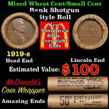 Lincoln Wheat Cent 1c Mixed Roll Orig Brandt McDonalds Wrapper, 1919-s end, Wheat other end