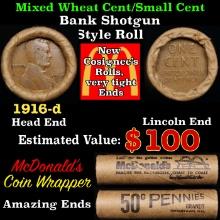 Lincoln Wheat Cent 1c Mixed Roll Orig Brandt McDonalds Wrapper, 1916-d end, Wheat other end