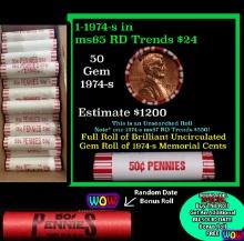 THIS AUCTION ONLY! BU Shotgun Lincoln 1c roll, 1974-s 50 pcs Plus one bonus random date BU roll! Ban