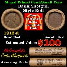 Lincoln Wheat Cent 1c Mixed Roll Orig Brandt McDonalds Wrapper, 1916-d end, Wheat other end