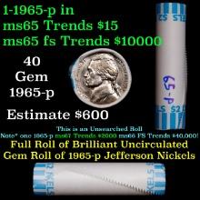 BU Shotgun Jefferson 5c roll, 1965-p 40 pcs Bank $2 Nickel Wrapper