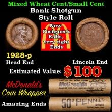 Lincoln Wheat Cent 1c Mixed Roll Orig Brandt McDonalds Wrapper, 1928-p end, Wheat other end