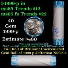 BU Shotgun Jefferson 5c roll, 1999-p 40 pcs Bank $2 Nickel Wrapper