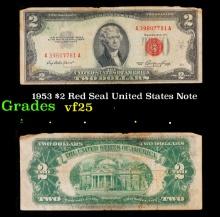 1953 $2 Red Seal United States Note Grades vf+