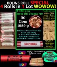 THIS AUCTION ONLY! BU Shotgun Lincoln 1c roll, 1989-p 50 pcs Plus THREE bonus random date BU roll! B