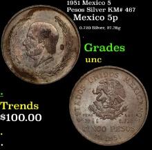 1951 Mexico 5 Pesos Silver KM# 467 Grades Brilliant Uncirculated
