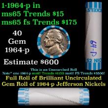 BU Shotgun Jefferson 5c roll, 1964-p 40 pcs Bank $2 Nickel Wrapper