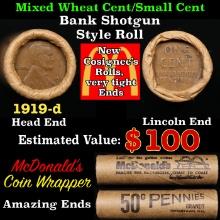 Lincoln Wheat Cent 1c Mixed Roll Orig Brandt McDonalds Wrapper, 1919-d end, Wheat other end