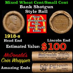 Lincoln Wheat Cent 1c Mixed Roll Orig Brandt McDonalds Wrapper, 1918-s end, Wheat other end