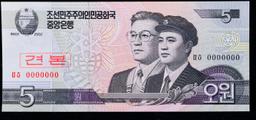 2002 Upper Korea 5 Won Banknote P#?58s,  Grades Gem++ CU