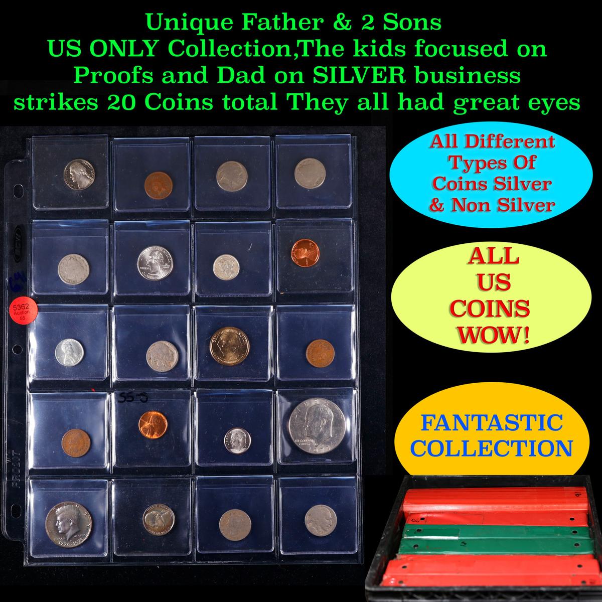 Unique Father & 2 Sons US ONLY Collection,The kids focused on Proofs and Dad on SILVER business stri