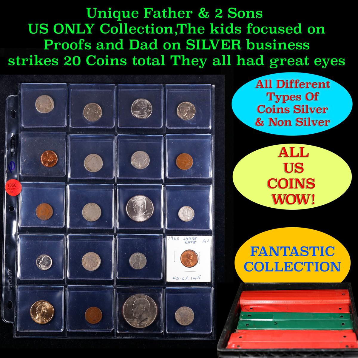 Unique Father & 2 Sons US ONLY Collection,The kids focused on Proofs and Dad on SILVER business stri