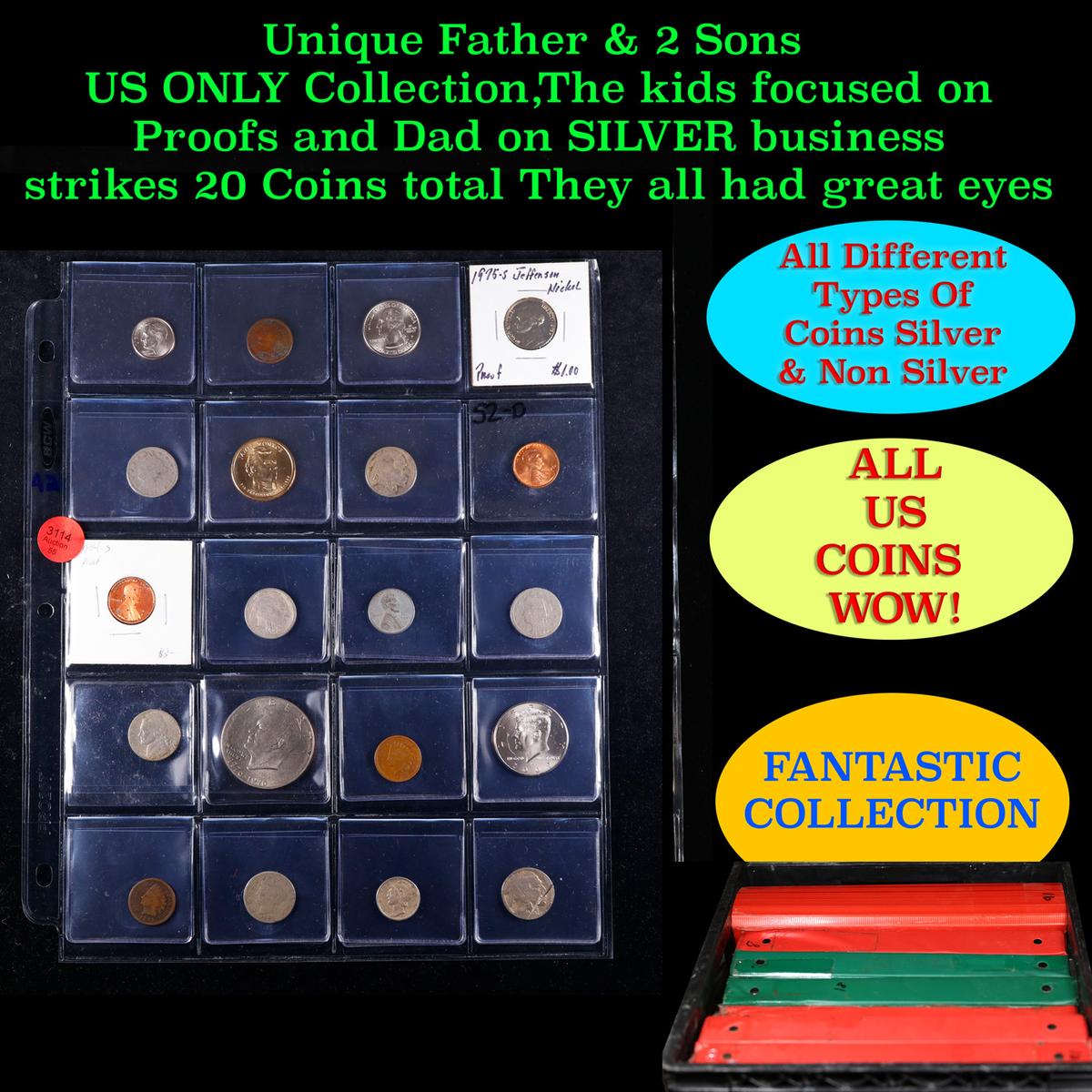 Unique Father & 2 Sons US ONLY Collection,The kids focused on Proofs and Dad on SILVER business stri