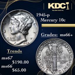 1945-p Mercury Dime 10c Grades GEM++ Unc
